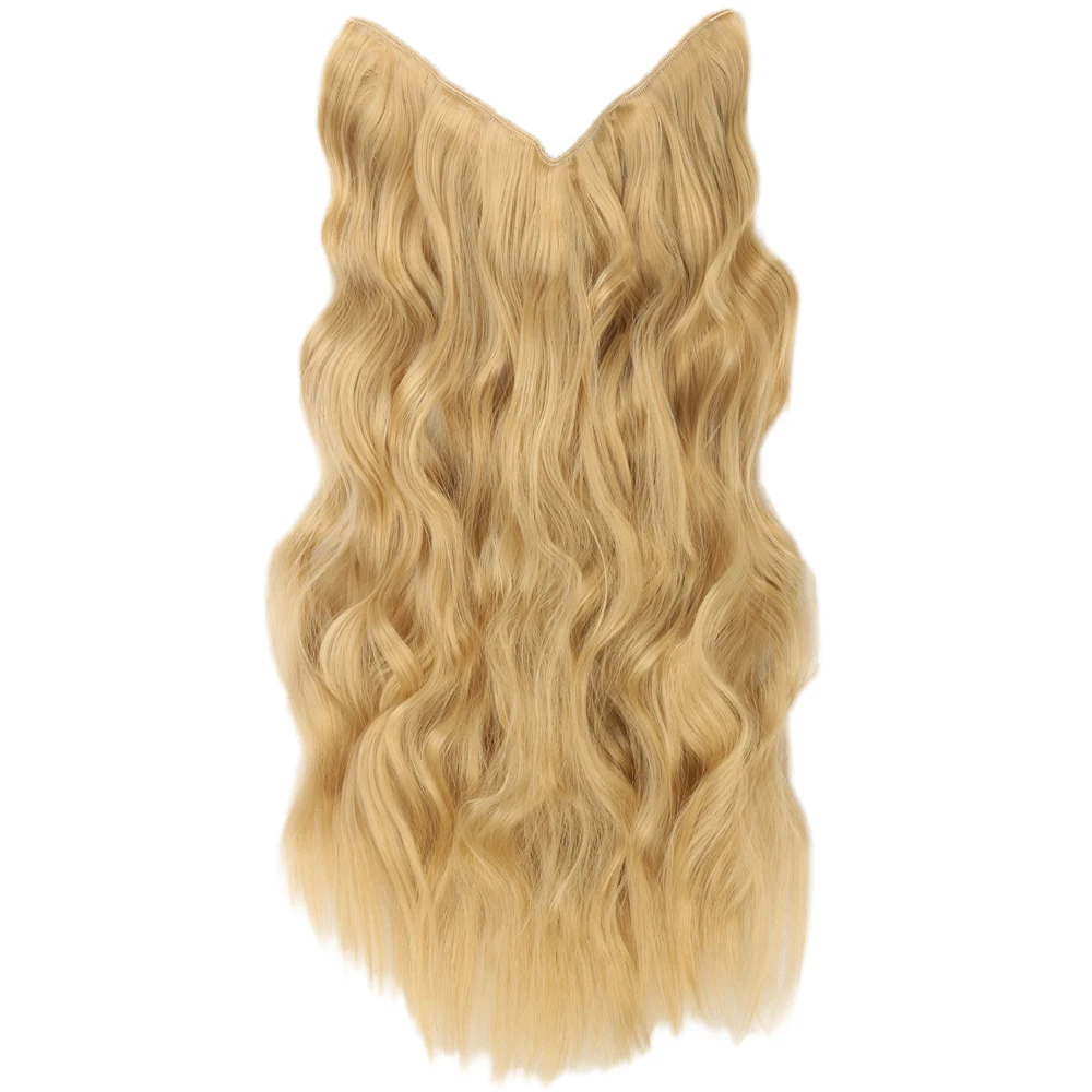 thumbnail image 1 of Extensiones de cabello con halo negro y alambre invisible, tamaño ajustable, 22 pulgadas de largo, sintético, ondulado y rizado, para mujeres, sin clip, 1 of 5