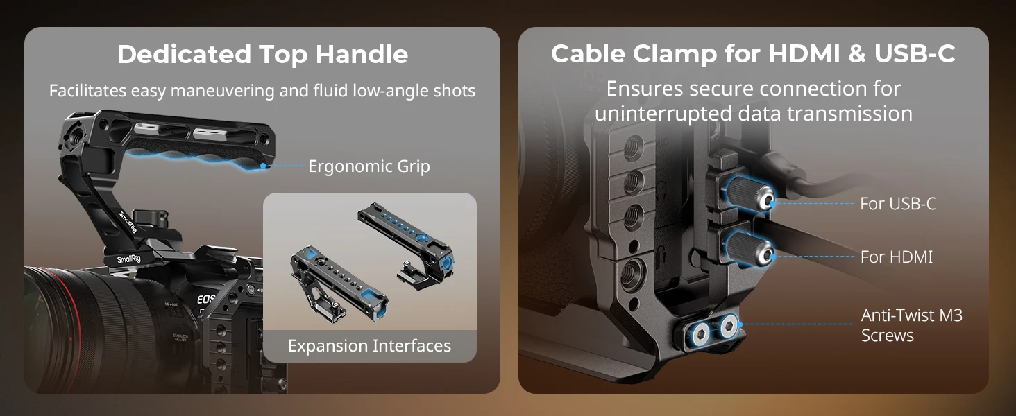 R6 Mark II Camera Cage Kit for Canon EOS R6 Mark II with Top Handle Cable Clamp