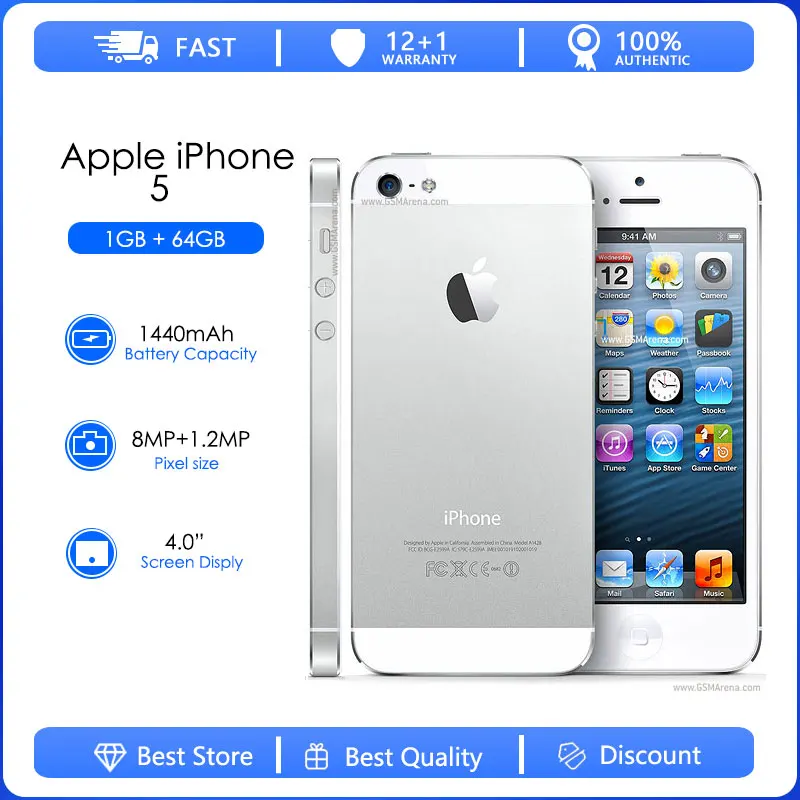 APPLE-Authentique smartphone iPhone 5 de 16, 32 ou 64 Go d'occasion,  téléphone portable, écran de 4.0 pouces, caméra 8 Mpx, batterie de 1440mAh,  connectivité 4G - AliExpress