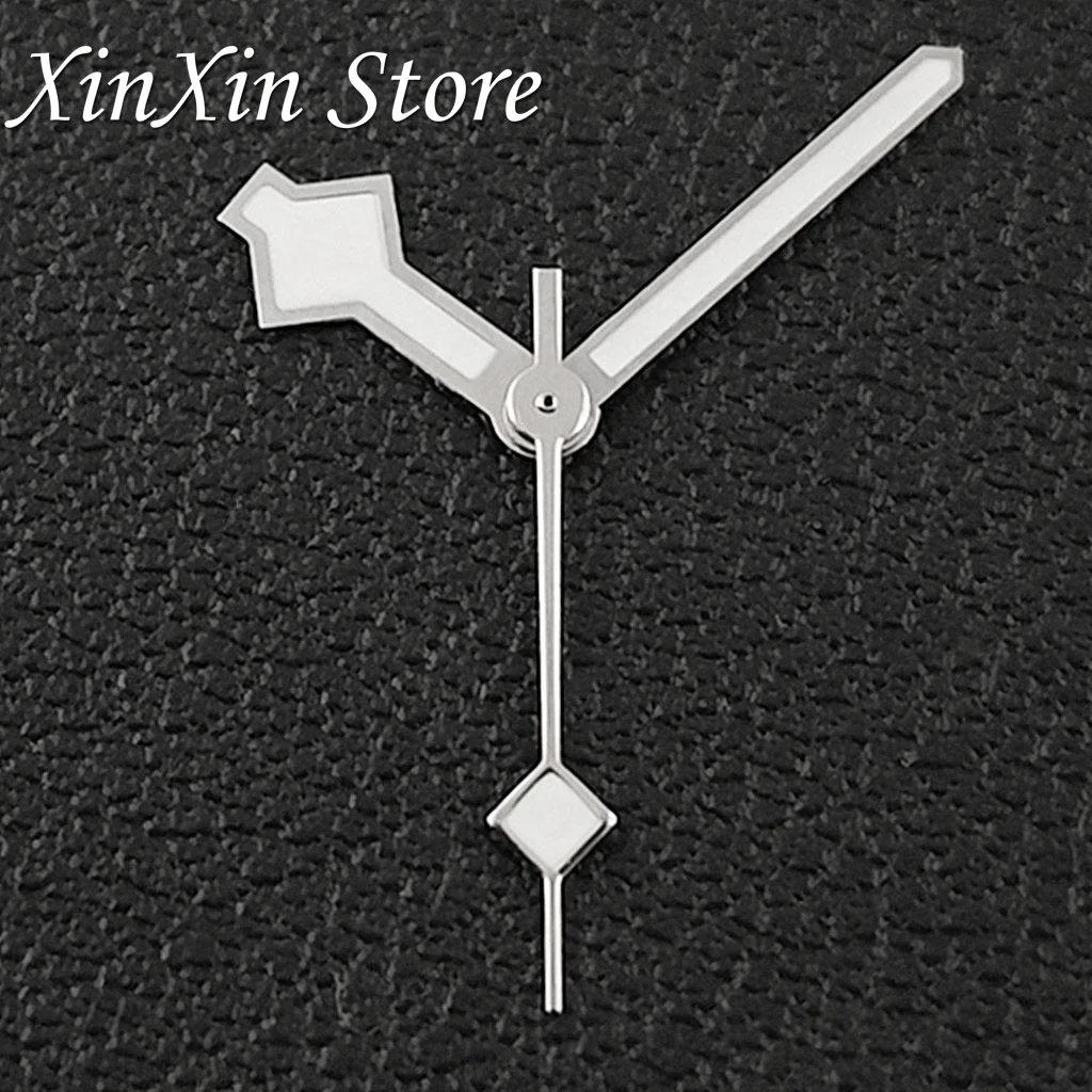 Silver Luminous Snowflake Watch Hands with Green Accents
