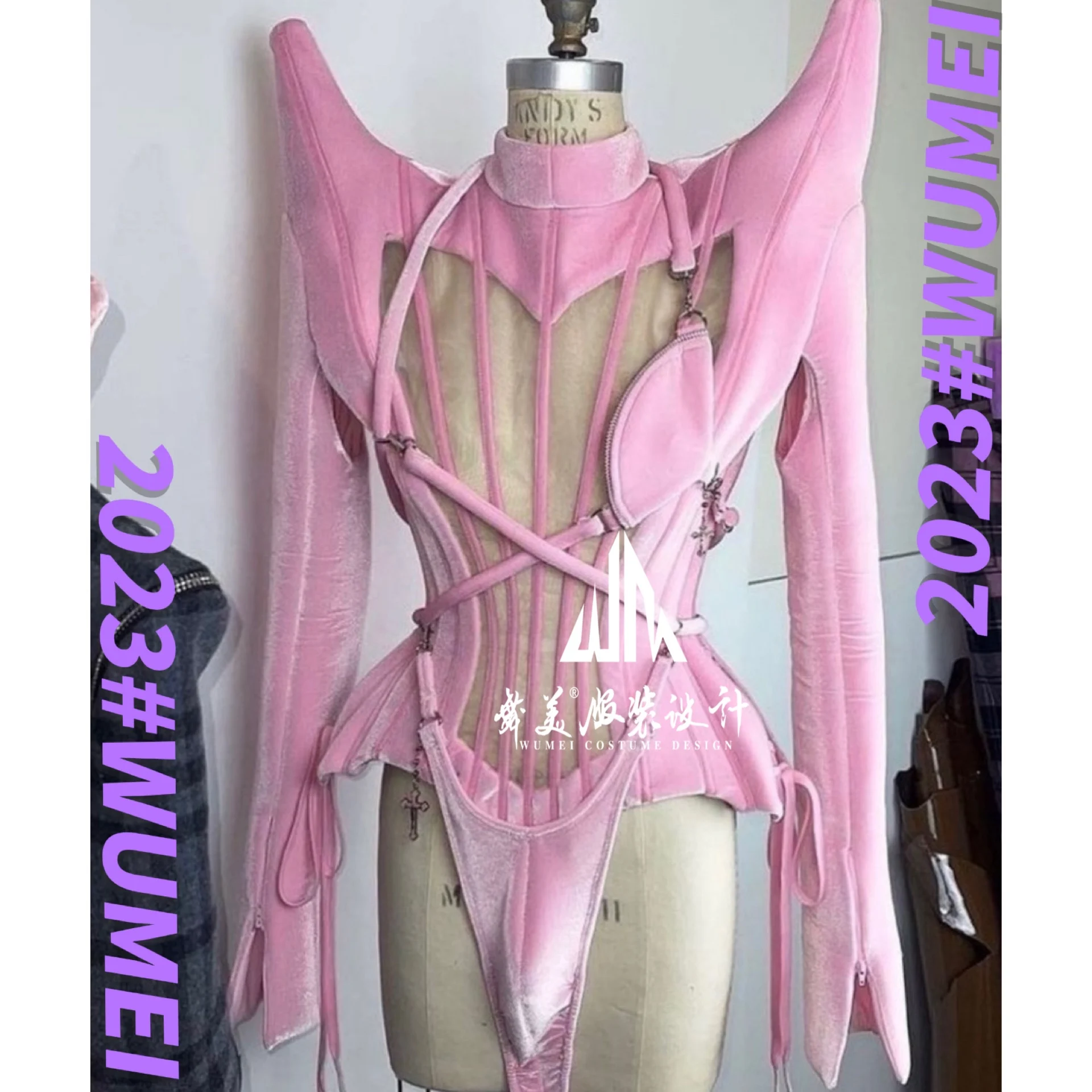 

New Performance Costume Sexy Woman Pink Singer Dancer Dress