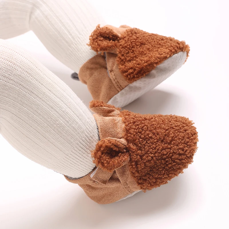 Blotona Newborn Baby Winter Crib Shoes Contrast Color Warm Flats with Cute Ears Casual Walking Shoes for Toddler Infant