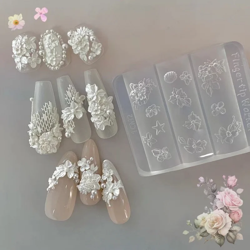 나비 난초 얼음꽃 나비 조각 부조 바다꽃 정교한 입체 네일 장식 네일 몰드