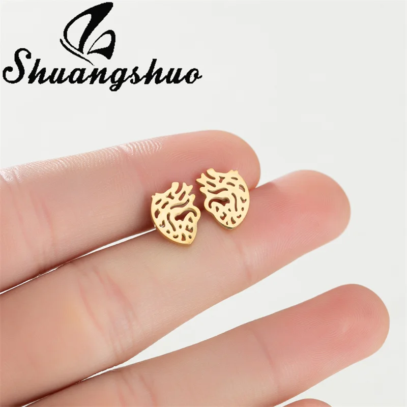 Shuangshuo 2022 New Creative Heart Organ Stud Earrings Stainless Steel