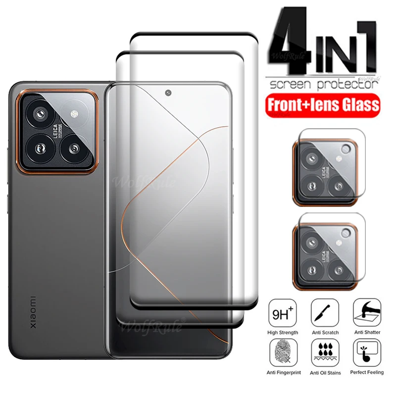 

4-in-1 For Xiaomi Mi 14 Pro Glass For Mi 14 Pro Glass 9H Phone Film Full Cover Curved Screen Protetor For Mi 14 Pro Lens Glass