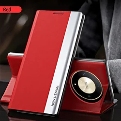 For Honor Magic6 Lite Premium Magnetic Leather Flip Case with Plating and Stand (Red 04)