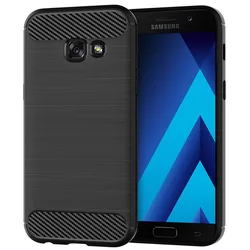 Matte Silicone Shockproof Carbon Fiber Soft Back Cover - Samsung A5 2017 (Black)