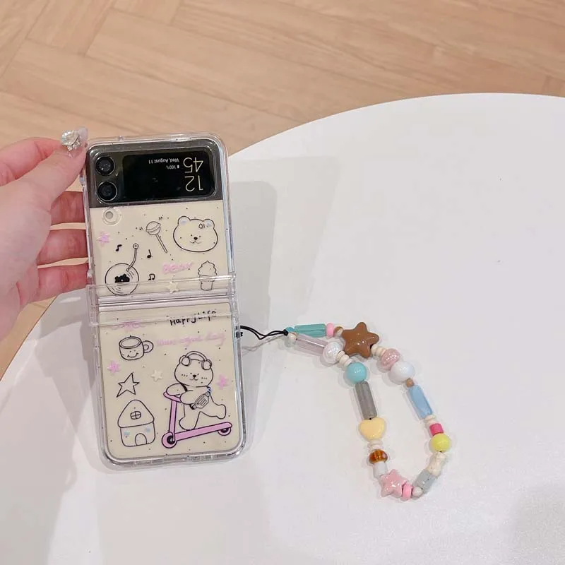 Cartoon Bear Skate Wrist Strap Anti Knock Back Case for Flip6 Flip5 Flip4 Flip3 Phone Case for Samsung Galaxy Flip 6 5 4 3 Capa_voghion.com