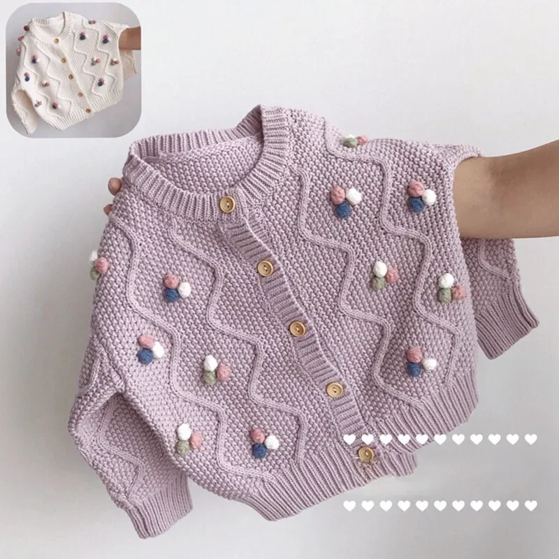 Autumn and winter single-breasted sweater solid color Girls cardigan Korean version round neck purple sweater new kids sweater women cashmere sweater