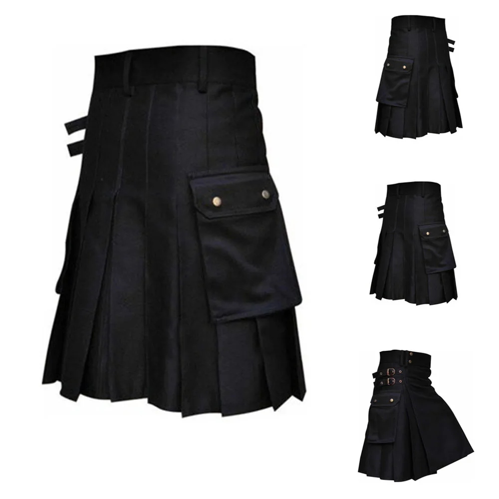 Vintage Men\'s Scottish Kilt Plaid Pleated Skirt Deluxe Tartan Goth Festival Outdoor Utility Kilts Highland Skirt