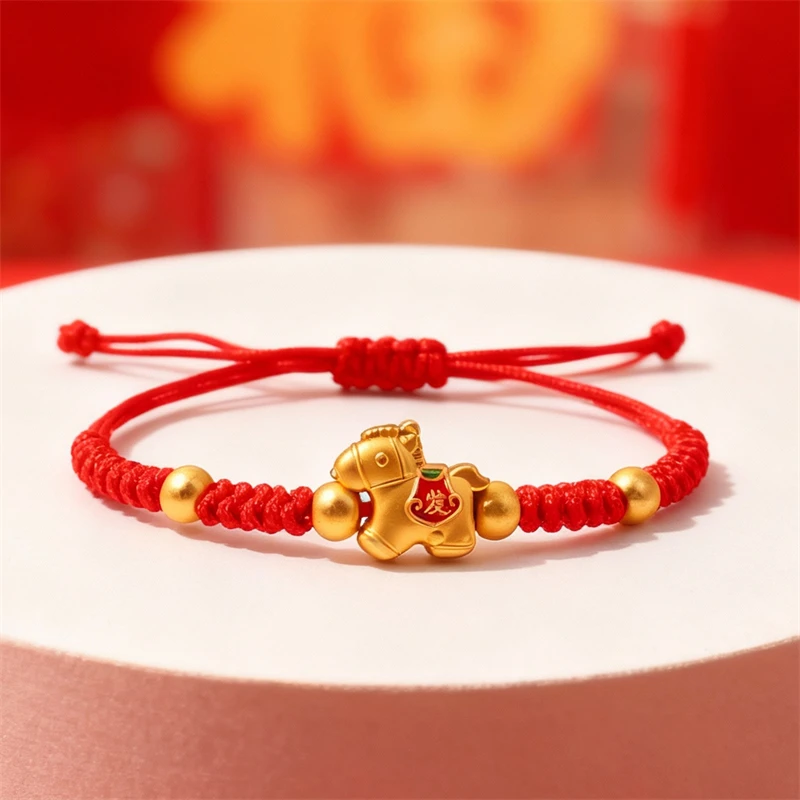 Glücksrotes Seil-Sternzeichen-Pferd-Anhänger-Armband für Damen und Herren, 2026, handgefertigt, geflochten, verstellbares Armband, Paar-Schmuck, Geschenke