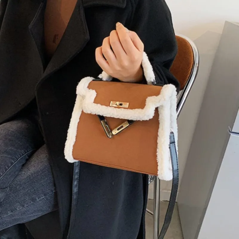 Женская сумка через плечо роскошная квадратная мягкая плюшевая кожаная милая