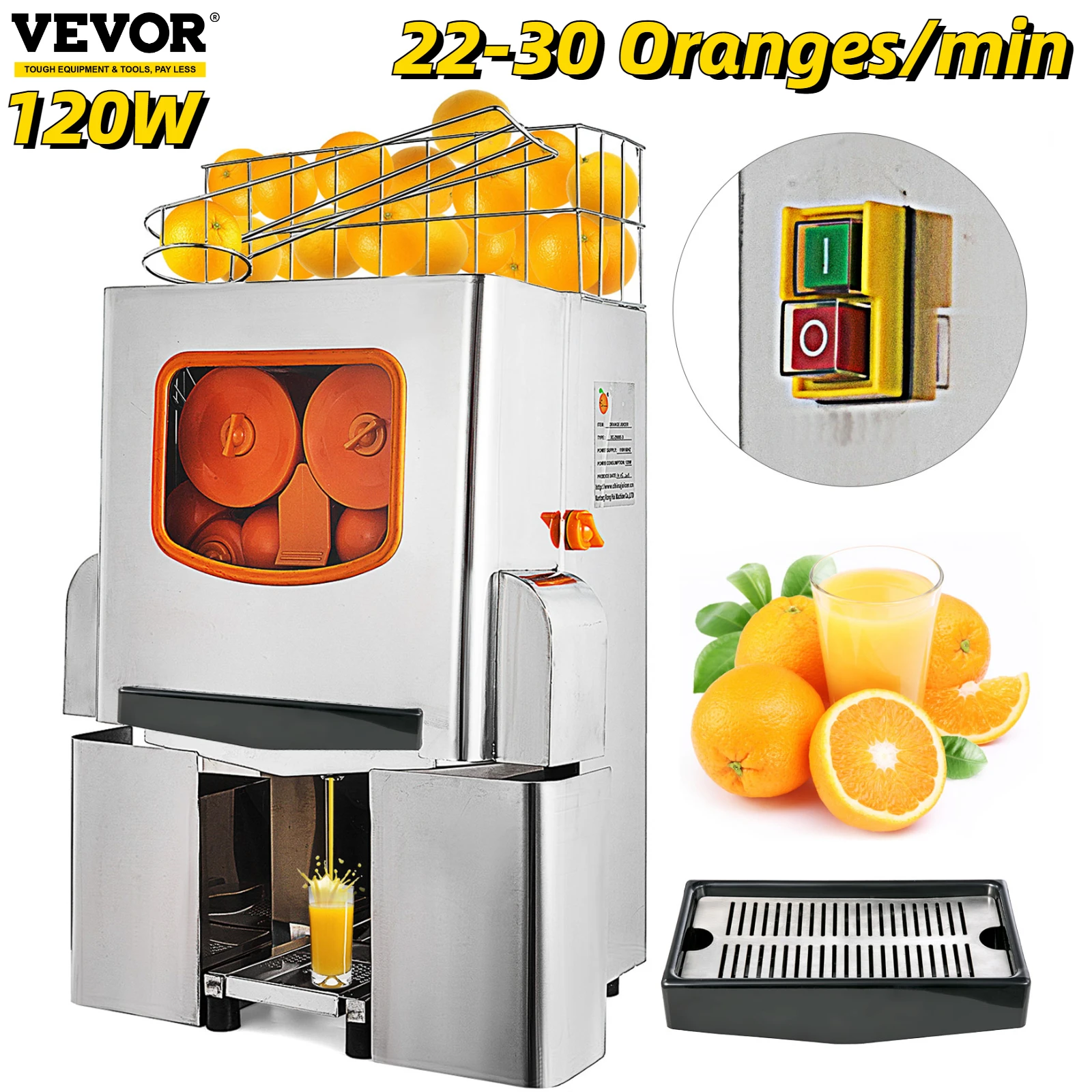 VEVOR 120W Electric Orange Juicer Extractors 22 30Pcs/Min Auto Commercial Fresh Juice Press