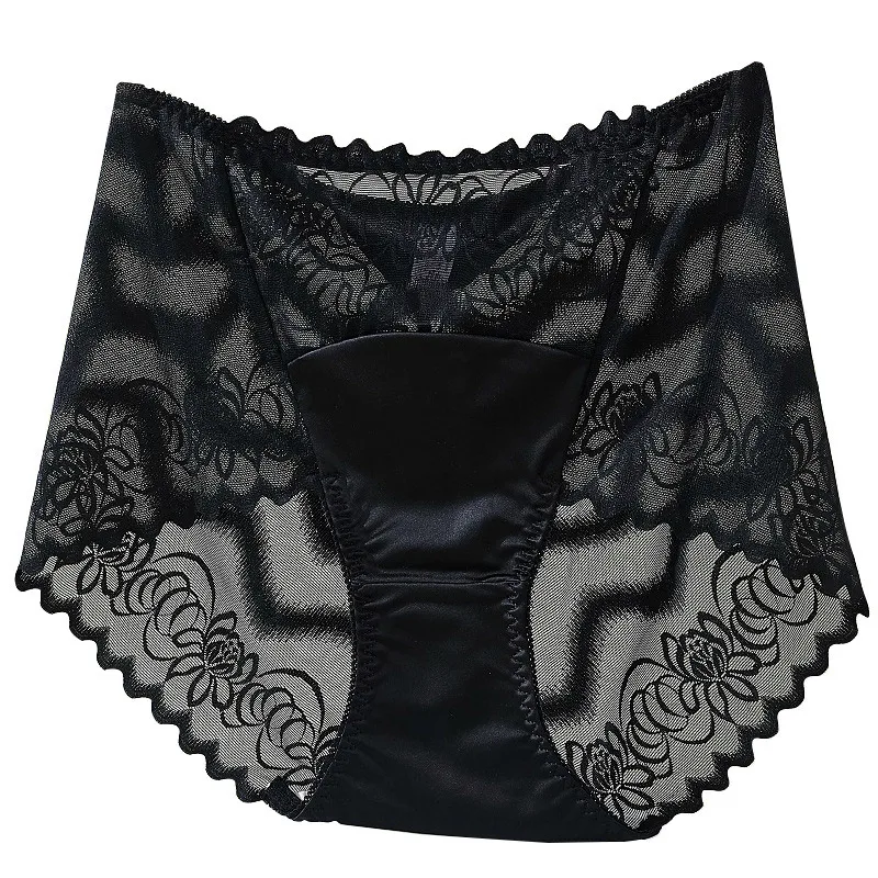 

Women's Breathable Underwear Sexy Lace Panties Briefs Plus-Size Knickers Cotton Crotch Antibacterial Mulberry Silk