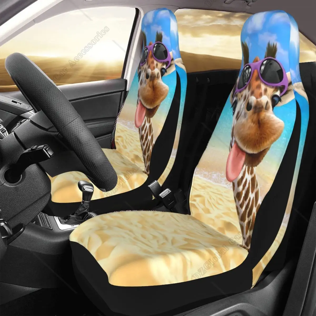 Bulopur 2-Piece Tropical Giraffe Print Car Seat Covers – Universal Fit Front Seat Protectors