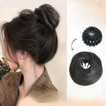 Sintetico Nido d'uccello Panino Testa Capelli finti Chignon Fascia Estensione dei capelli Elastico Scrunchie per le donne asiatiche Aumenta rapidamente i capelli
