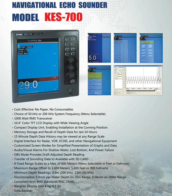 ONWA KES-700 10.4 inch Navigational Echo Sounder / fish finder /depth sounder with Memory Storage and Recall of Depth data