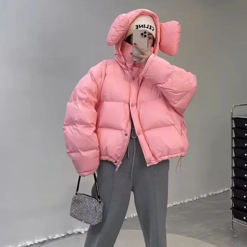 

Winter 2023 New European Cute Down Coat Women's Short Hat Thickened Versatile Bread Coat