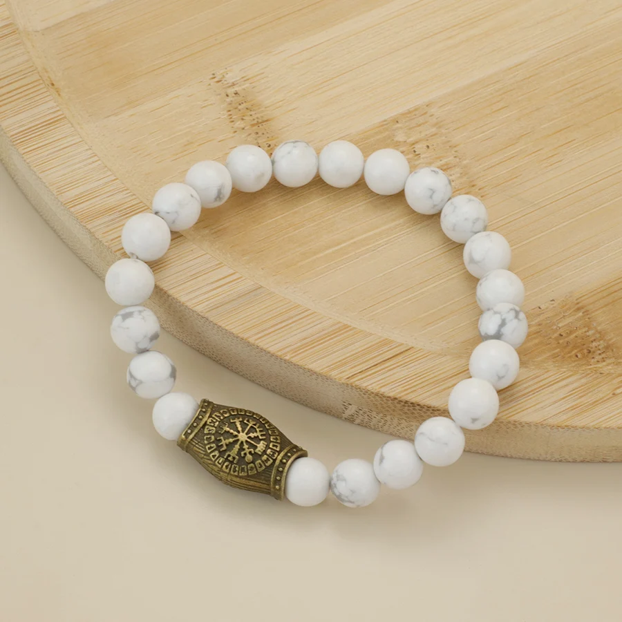 Men Stone Viking Bracelet Handmade Lava Onyx Hematite