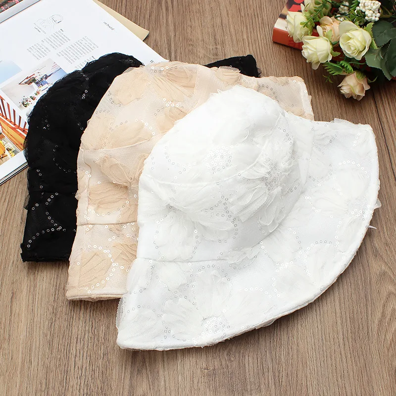 

Women's Breathable Mesh Lace Fisherman Hat Children Summer Foldable Sun Hat Fashion Shopping Sunscreen Sun Hat Flowers