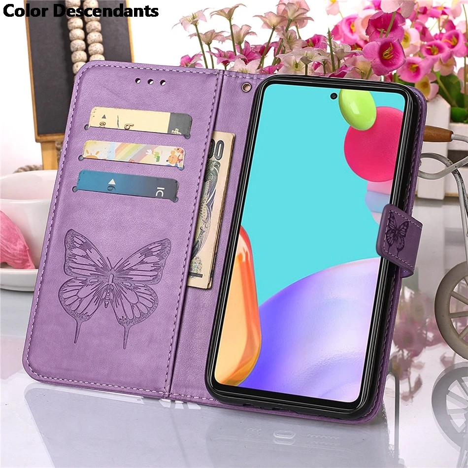 레이디 플라워 지갑 카드 홀스터, 화웨이 P 스마트 2020 아너 9S Y5P Y6P Y 6P 스탠드 플립 케이스, 나비 엠보싱 백 카파 코크