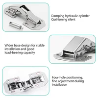 1-10PCS สแตนเลสบานพับตู้บานพับตู้ไม่มีเจาะรูห้องครัวบานพับไฮดรอลิก Damper บัฟเฟอร์ฮาร์ดแวร์เครื่องมือ 5