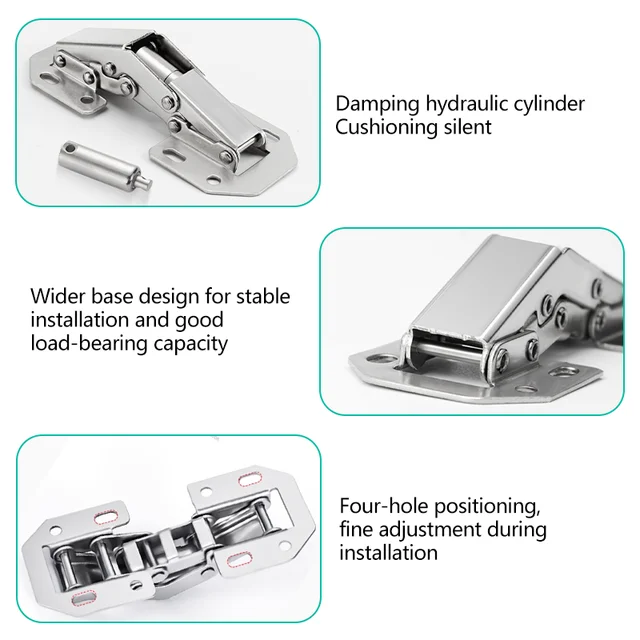 1-10PCS สแตนเลสบานพับตู้บานพับตู้ไม่มีเจาะรูห้องครัวบานพับไฮดรอลิก Damper บัฟเฟอร์ฮาร์ดแวร์เครื่องมือ 5