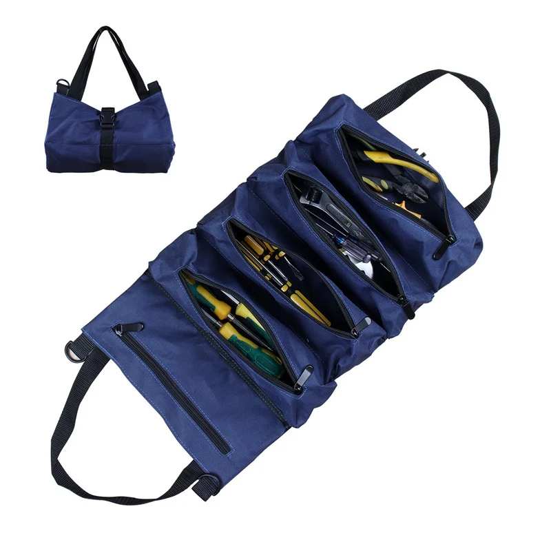 Portable Oxford Cloth Storage Bag Toolkit Car Automotive Motorcycle Canvas Wrench Tool Organizer Bucket Hanging Zipper Camping 3
