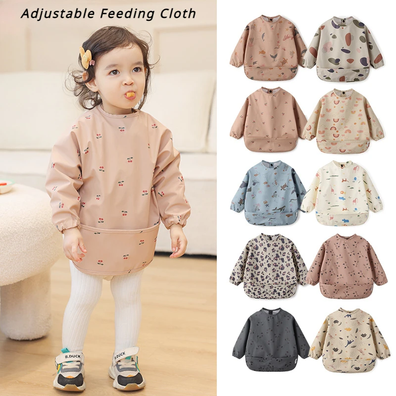 

Детские фартуки для кормления, детский нагрудник с длинным рукавом и карманом, полноразмерное детское платье с сумкой, водонепроницаемая куртка с длинным рукавом