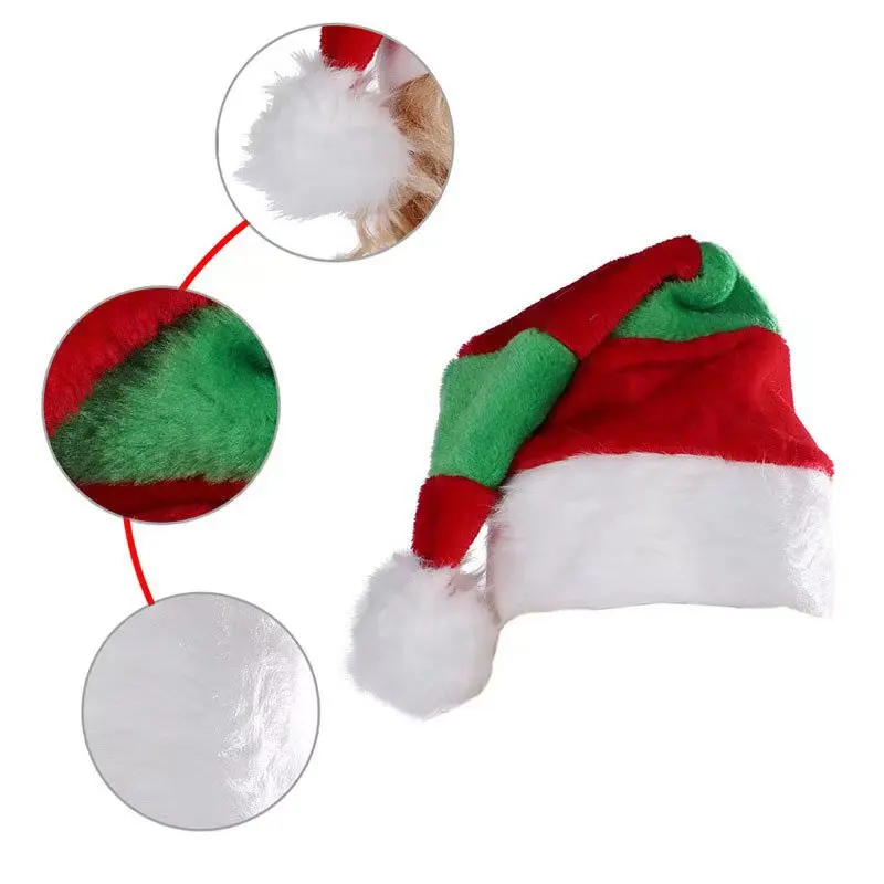 Christmas Red Green and White Elf Hat Plush Striped Splicing Christmas Hat High-end Decorative Gifts Hats