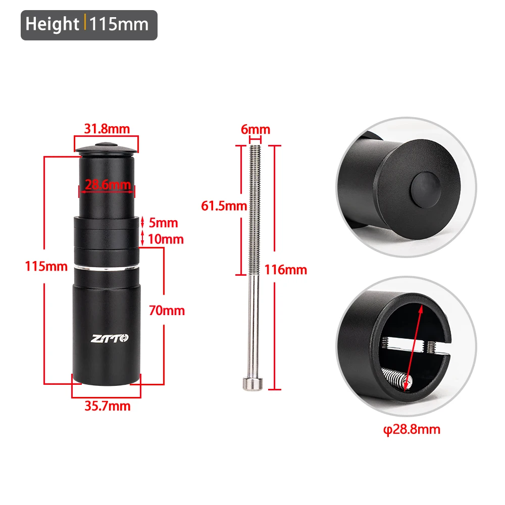 Tube D'extension Pour Guidon Vélo Honseadek 28.6mm - Rehausseur Fourche VTT/route - Alliage Aluminium Noir