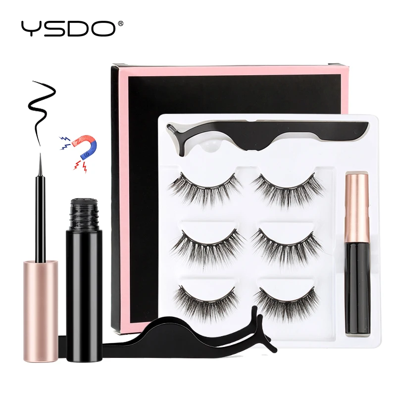 1/3/4 Pairs Magnetic Eyelashes Kit Waterproof Liquid Eyeliner Tweezers Soft Faux Cils Fluffy False Eyelashes Makeup Set Tool fake eyelashes