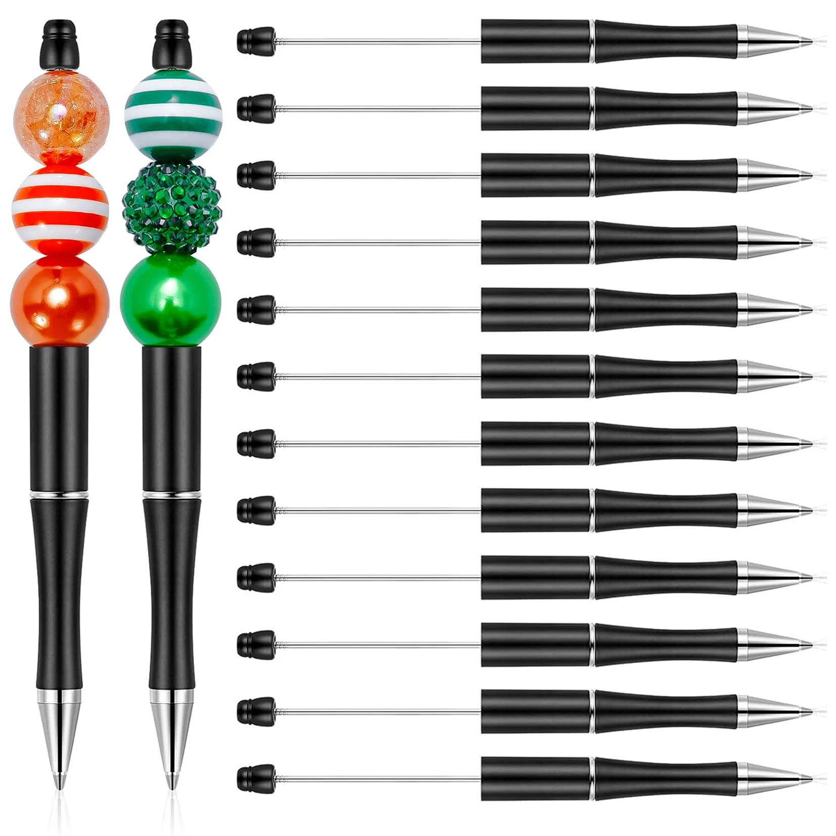 

12Pcs Black Bead Pen Creative Plastic Beaded Pen Ballpoint Pen Printable Beadable Pen DIY Gift for Student Office Supplies