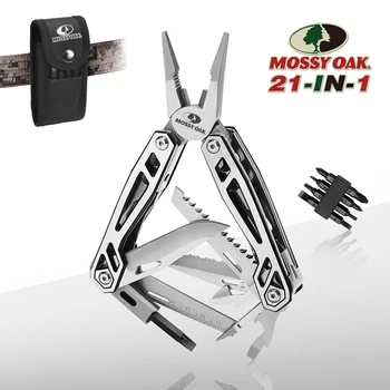 MOSSY OAK 21 in 1 Multi Function Pliers 옥외 생존 캠핑을위한 칼집이있는 스테인레스 스틸 휴대용 포켓 나이프