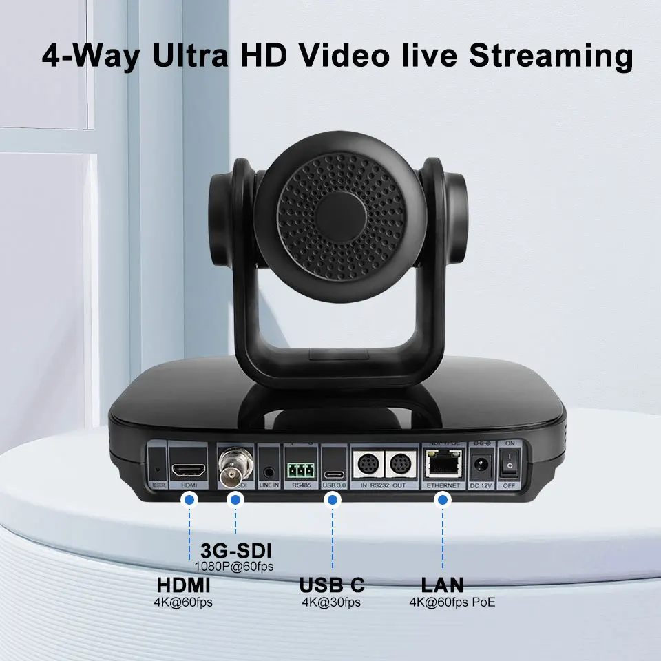 Telecamera PTZ 4K 60FPS NDI Zoom 12x 20X AI Monitoraggio automatico Telecamera PTZ poe Simultaneo 3G-SDI HDMI USB3.0 Telecamera per videoconferenze - immagine 3
