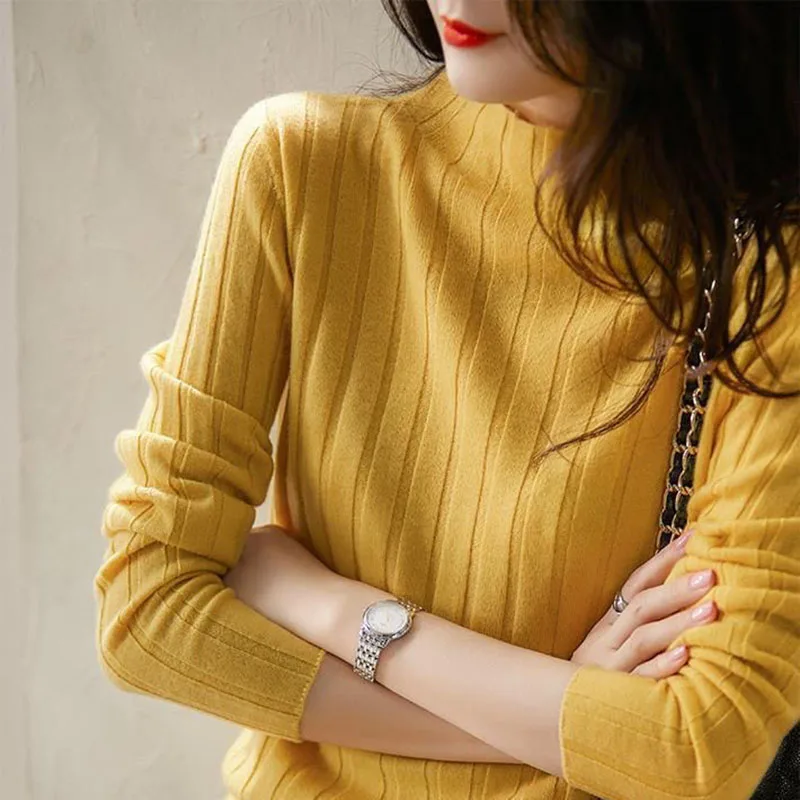 

Fashion Turtleneck Knitted Solid Color Korean Sweater Women's Clothing 2022 Autumn New Casual Pullovers Loose All-match Tops