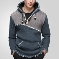 American Men's Fashion Long-sleeved Color-blocked Knitted Sweater. Casual Hand-crocheted Hooded Pullover Sweater. M-XXXL 1