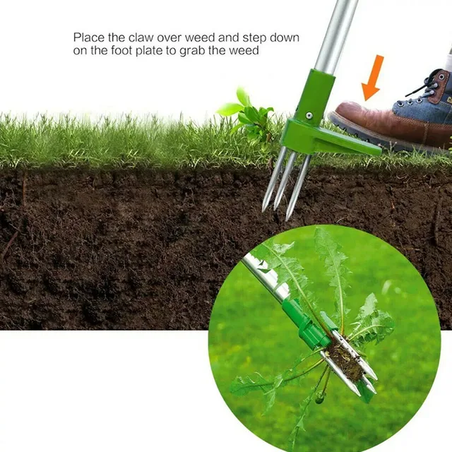 Gyökér -Eltávolító Kültéri Gyomnövény Hordozható Kézi Kerti Pázsit Hosszú Kezelt Alumínium Stand Up Gyom Húzó Könnyű Lábpedál - Image 2