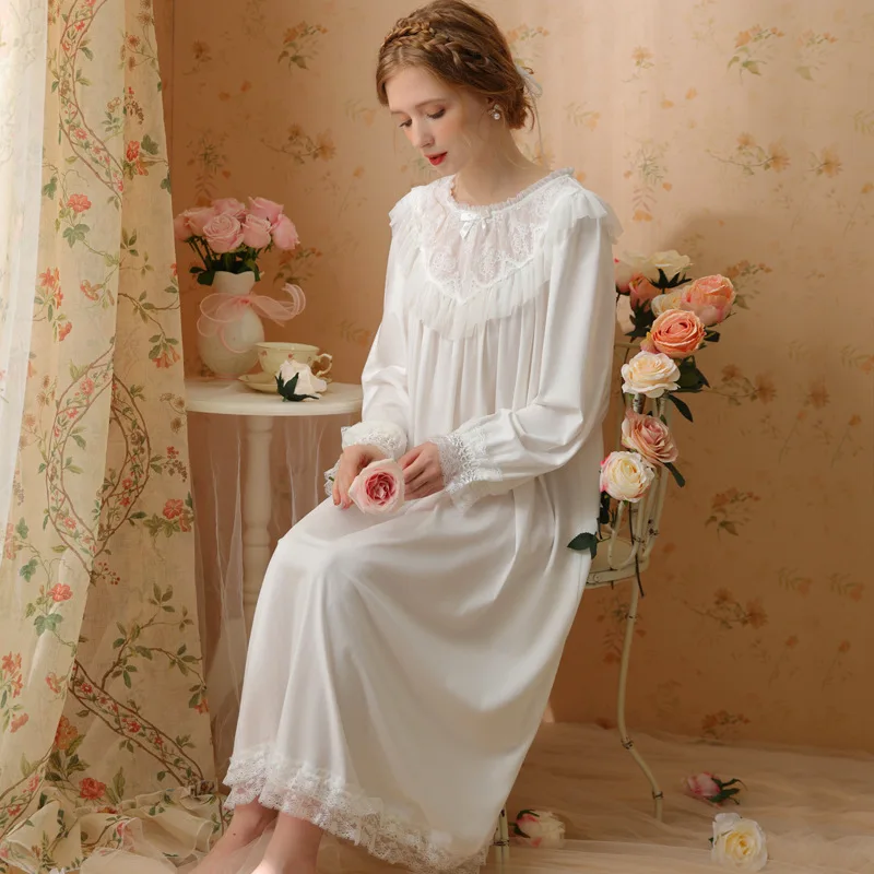 Palace Princess Nightgown Spring Cotton French Retro Long Long Sleeve  Pajamas Sweet And Lovely Elegant Loose Fairy Skirt _ - AliExpress Mobile