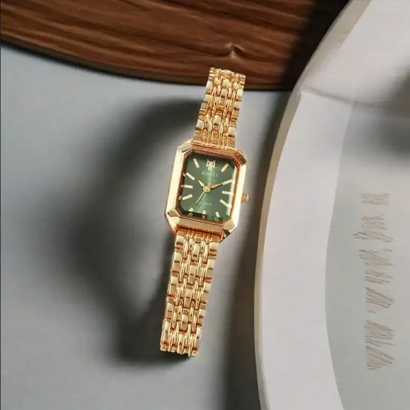 Trendy Square Women's Watch Gold Watch Women's Watch Steel Belt Women's Watch Set