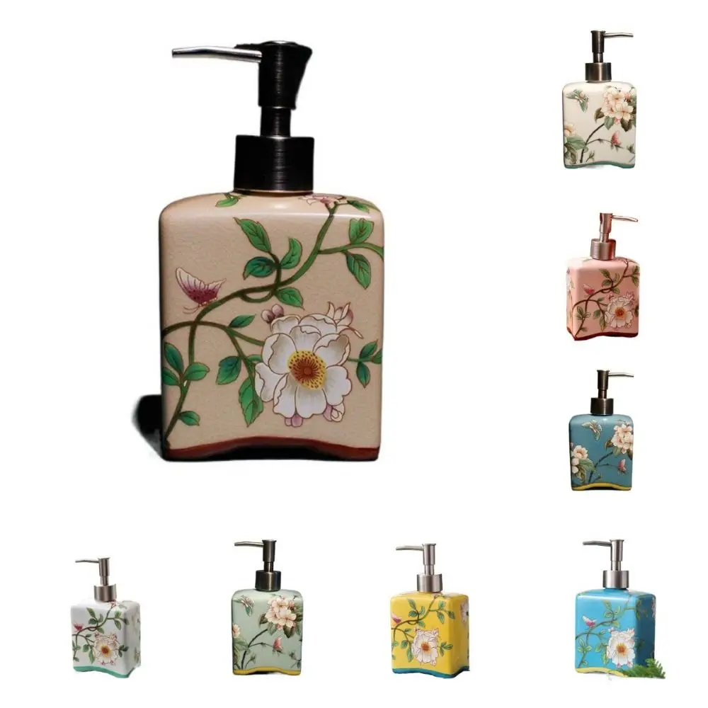 Vintage Hand Soap Dispenser Chinese Style Refillable Lotion Pump Bottles Floral Porcelain Removable Ceramic Soap Bottle diy hand bottle moulds crystal dropper molds silicone material diy flower vase molds for diy crystal dropper bottles