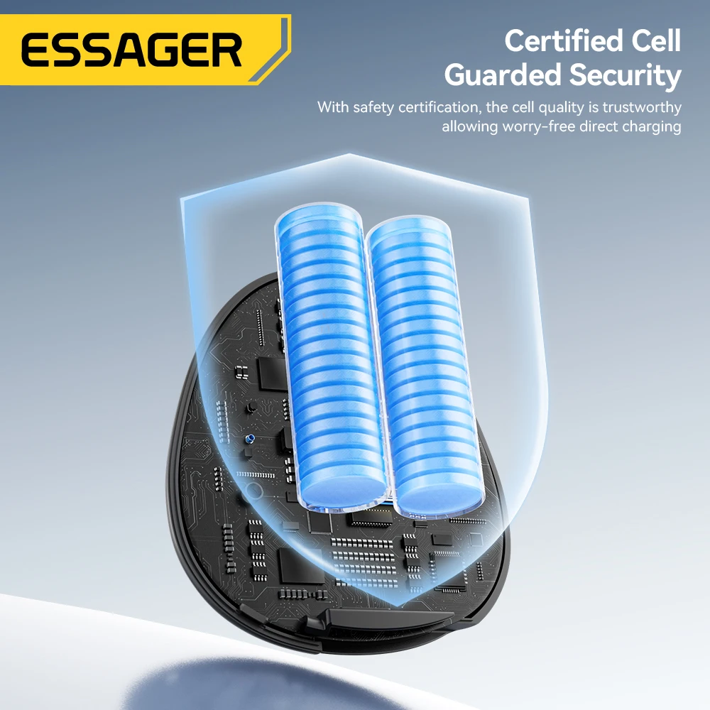 Essager 10000mAh Digital Display Power Bank with Retractable 22.5W Fast Charger Built in Lighting SOS for Outdoor iPhone Xiaomi