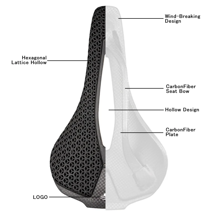 Bicycle Saddle Wildside 3D Printed Bicycle Saddle MTB Road Ultra light Carbon Bow Plate Bike Seat Comfortable Racing 247*135mm