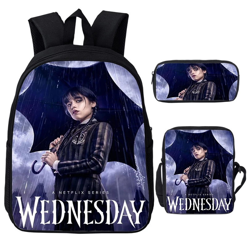 

Wednesday Addams Backpack Shoulder Bag Pen Bag Nevermore Academy School Bags Students Bookbag Boy Girl Backpacks Mochila