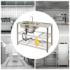 Free Standing Stainless-Steel Double Bowl Commercial  Kitchen Sink Set w/Faucet Drainboard w/Workbench & Double Storage Shelves 3