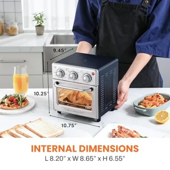 8.5Qt Air Fryer Oven with Convection Stainless Steel 800-Watts Time and Temperature Controls Air Fry Broil Toast Bake Includes 2
