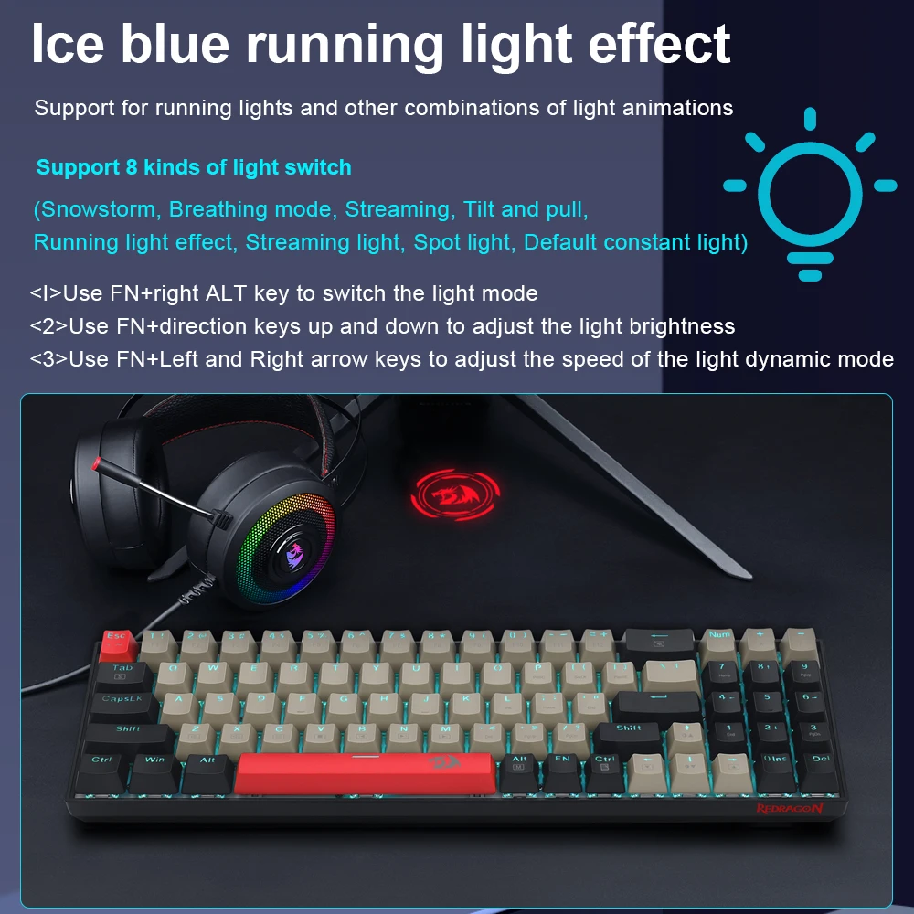 REDRAGON K688 USB 미니 기계 게임 키보드 블루 레드 스위치 78 키 유선 게이머 컴퓨터 PC 노트북