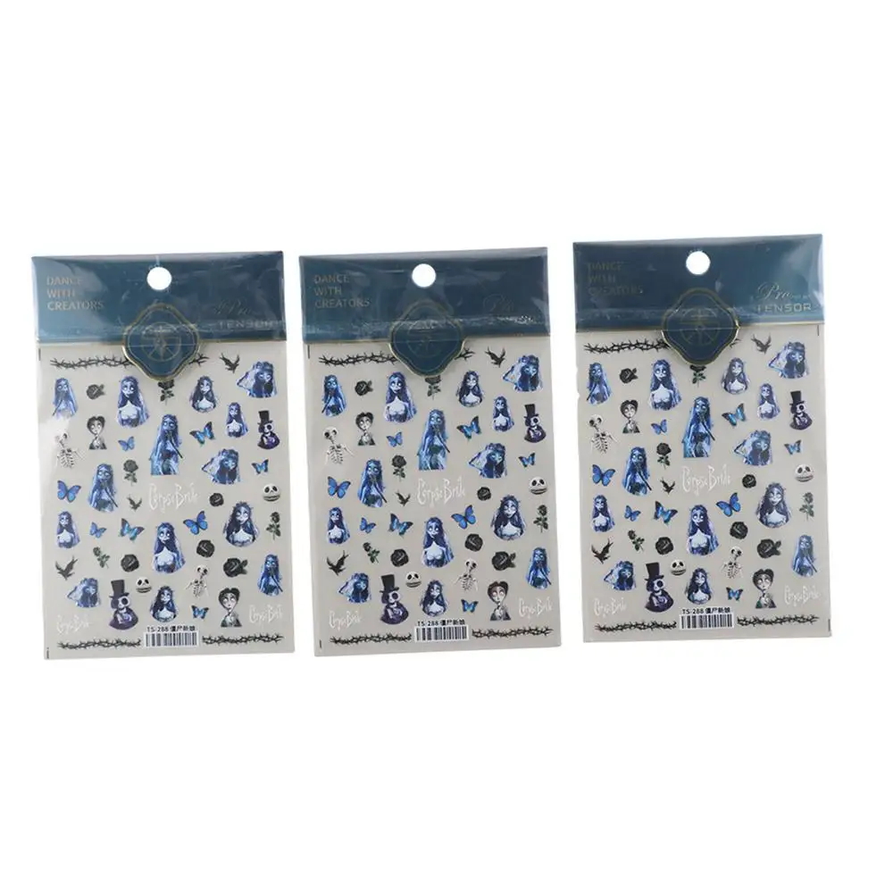 Rose Flower Butterfly Corpse Bride DIY Nail Art Decoration Nail Polish Sticker 3D Engraved Sticker Manicure Decals