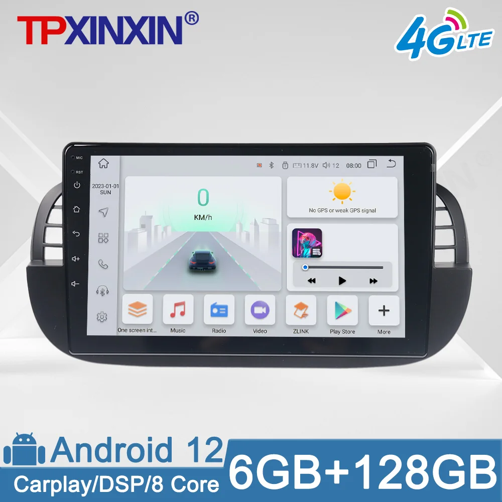 

6G+128G Android12 Car Radio For Fiat 500 Car Multimedia Player GPS Navigation CarPlay Autostereo 4G