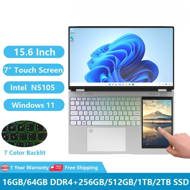 Greatium G56 Dual Screen Touch Laptops Windows 11 Gaming Notebook Pc Narrow 15 6inch 7inch Intel.jpg